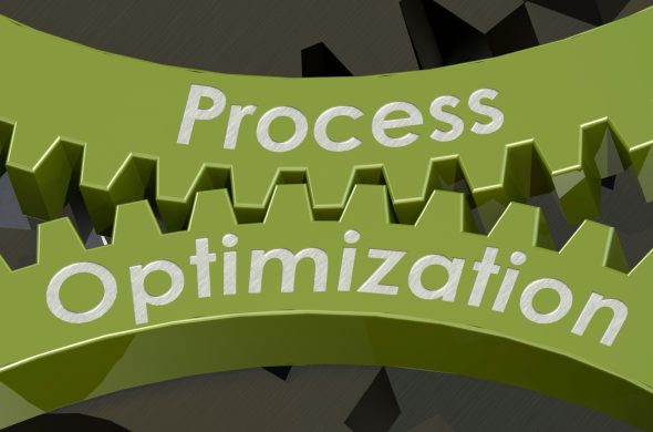 Process optimization words on gears, 3d rendering